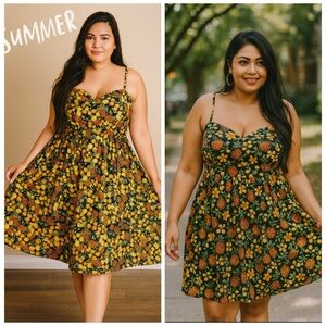 City Chic Black Citrus Lemon Print Fit & Flare Sundress Size 14 NWT